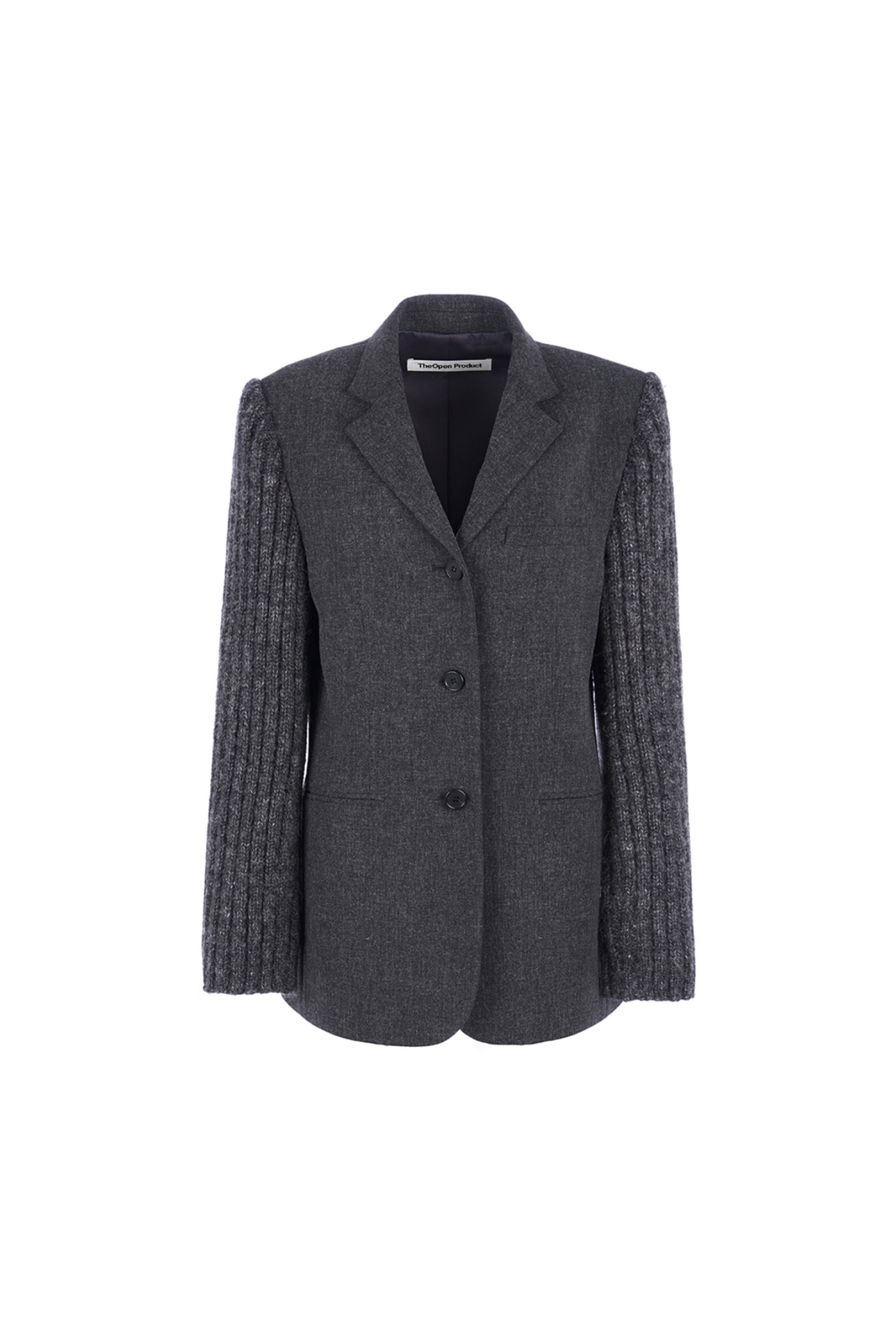 OPEN YY KNITTED SLEEVE SINGLE BREASTED JACKET