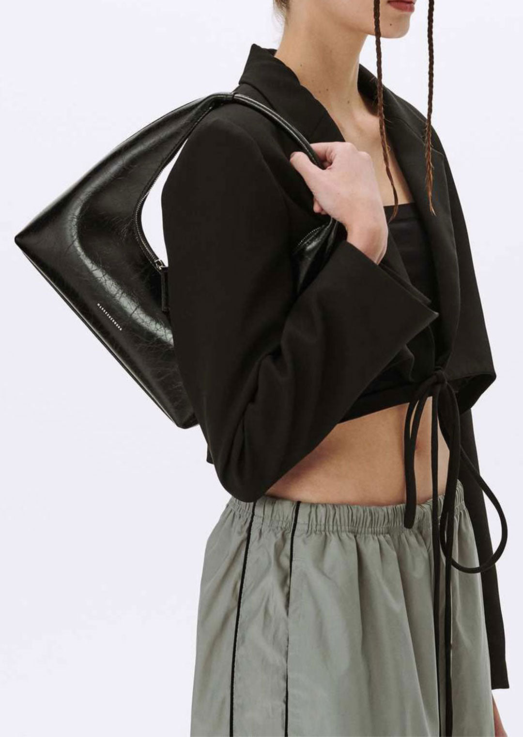 MARGE SHERWOOD Hobo Leather Shoulder Bag - Black Crinkle