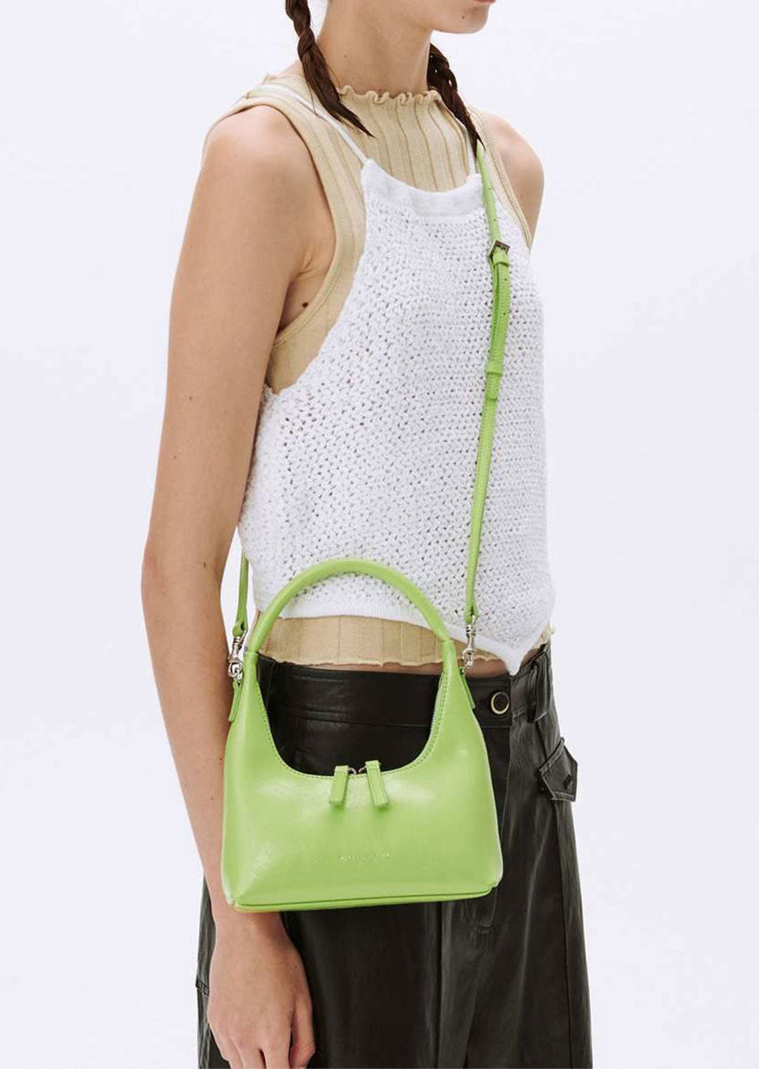 MARGESHERWOOD HOBO MINI + STRAP GREEN BEAN CRINKLE