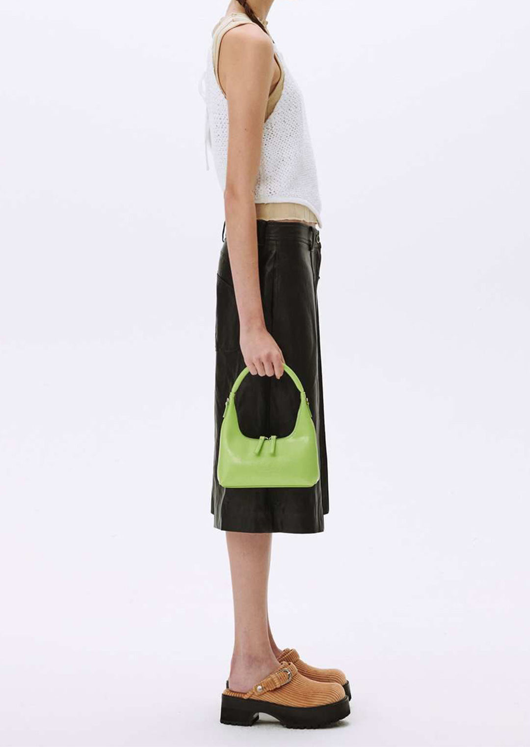 MARGESHERWOOD HOBO MINI + STRAP GREEN BEAN CRINKLE