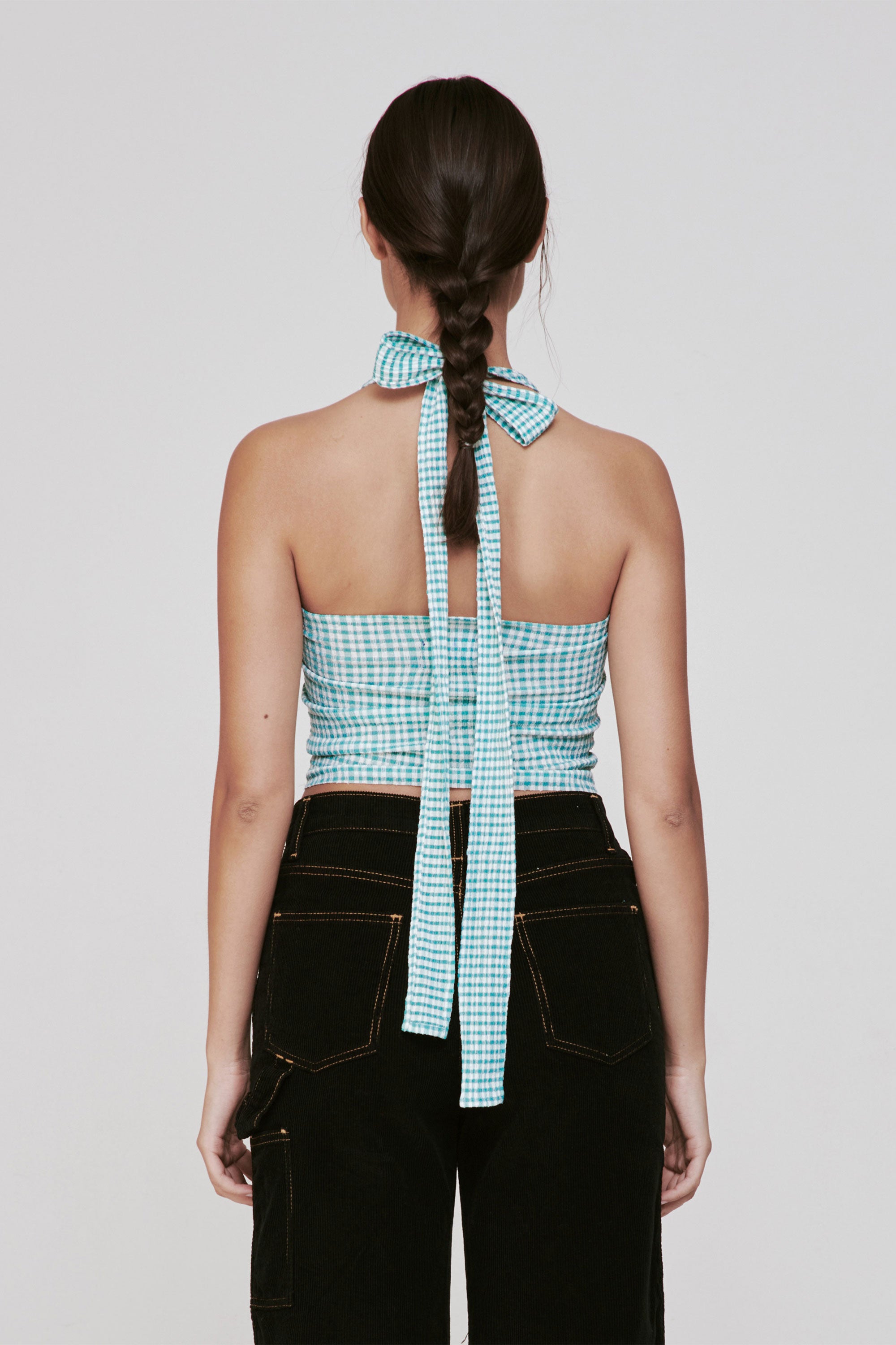 PERMANENT VACATION METAPHOR HALTERNECK - TEAL GINGHAM