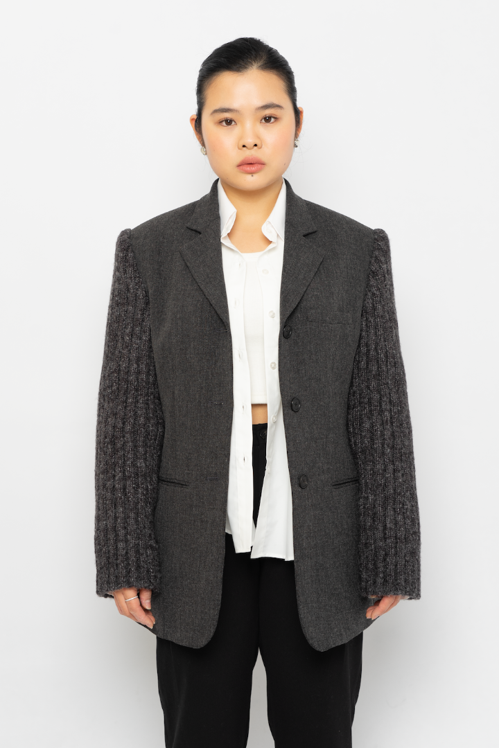 OPEN YY KNITTED SLEEVE SINGLE BREASTED JACKET