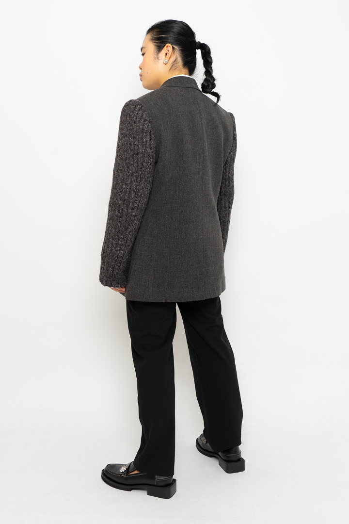 OPEN YY KNITTED SLEEVE SINGLE BREASTED JACKET