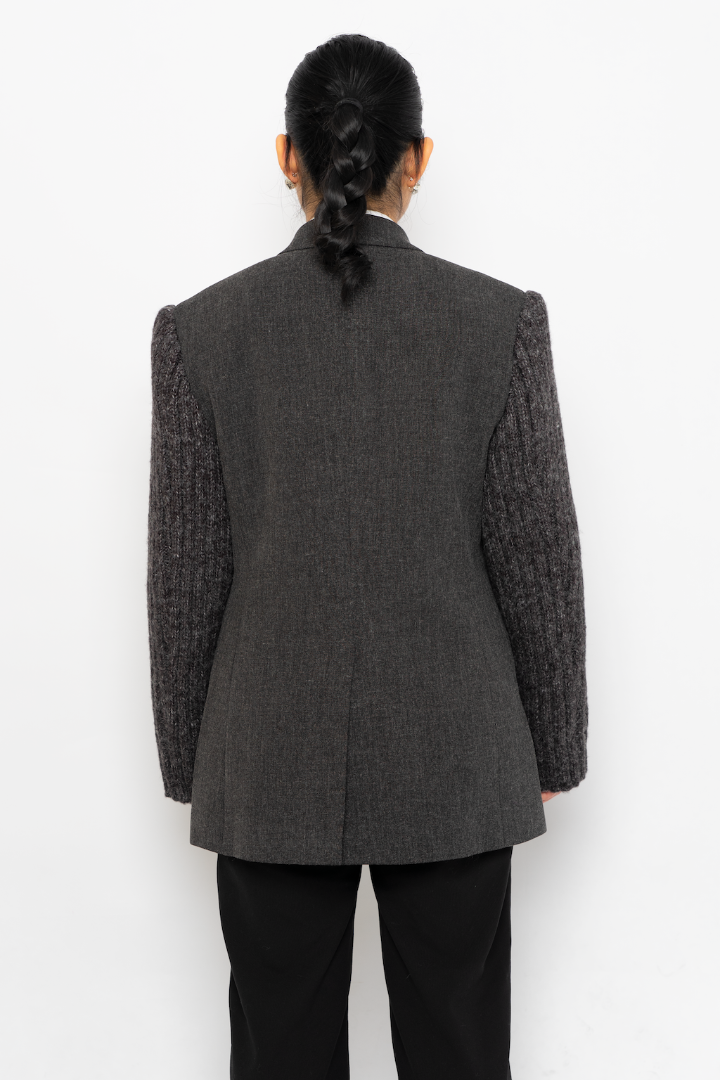 OPEN YY KNITTED SLEEVE SINGLE BREASTED JACKET