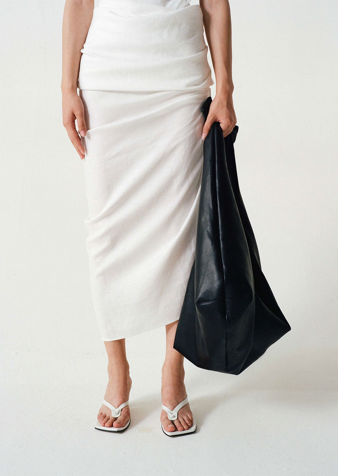 SUBTLE LE NGUYEN LINEN GATHERED MIDI SKIRT
