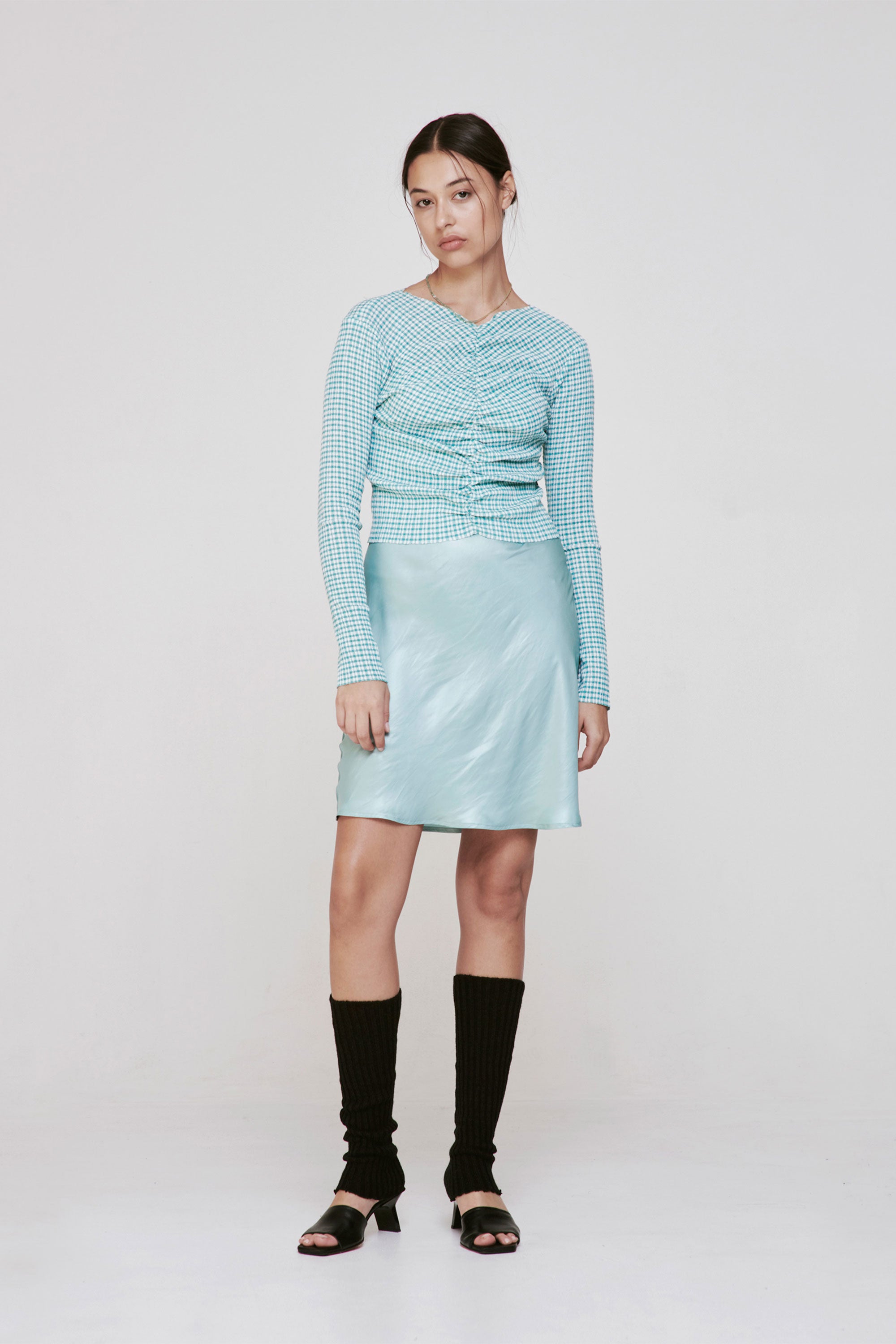 PERMANENT VACATION METAPHOR TOP - TEAL GINGHAM